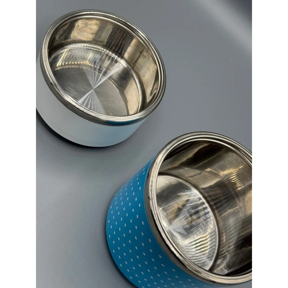 Cookinex 2 Tier Stackable lunch Box‎ Stainless Steel Blue Polka Dot Insulated